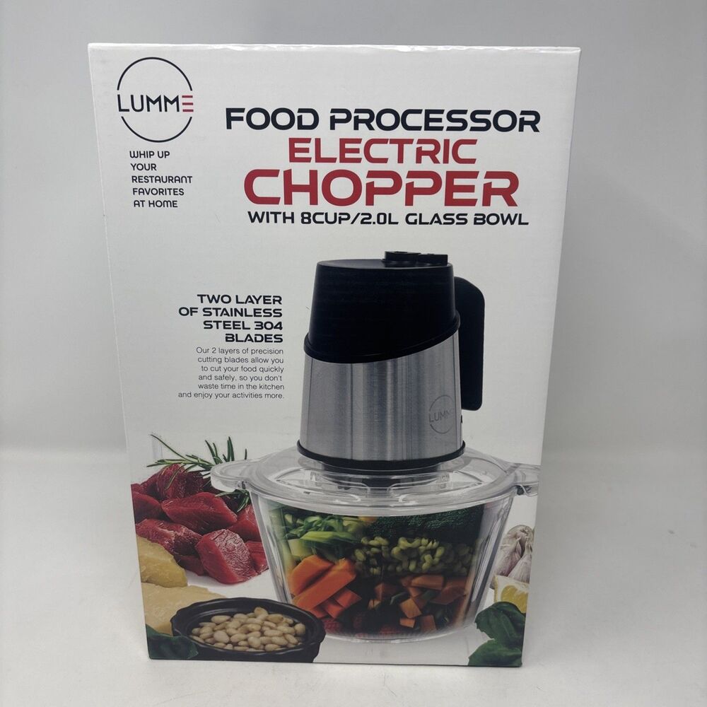 Lumme Electric Chopper 8 Cup 2.0L 300W Glass Bowl 4 Stainless Steel Blades